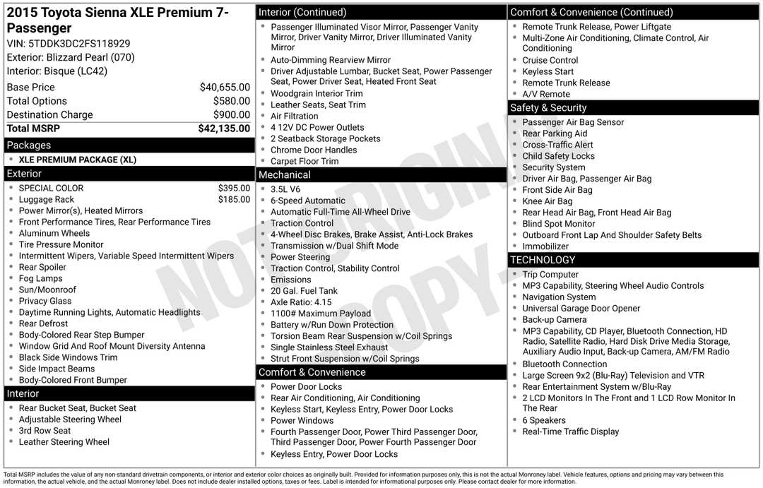 2015 Toyota Sienna XLE Premium - Image 2