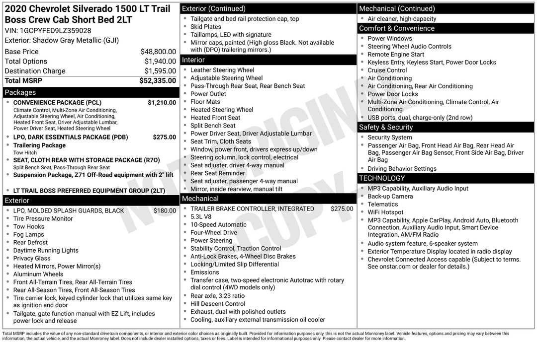 2020 Chevrolet Silverado 1500 LT Trail Boss - Image 2